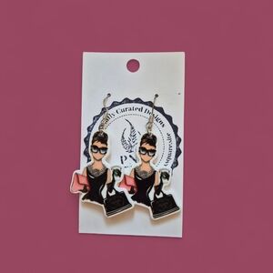 Trendy Audrey Hepburn  Black and Pink Earrings Light Weight Acrylic